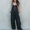 2026 Otoño Europeo y Americano Transfronterizo Comercio Exterior Color Sólido Tirantes Finos Pierna Ancha Mono Holgado Casual Bolsillos Dobles Pantalones de Tirantes Mujer