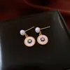 Pendientes Redondos de Aguja de Plata Incrustados con Diamante y Perla, Pendientes de Botón Vintage Retro, Pendientes Versátiles de Gama Alta de Nicho para Mujer
