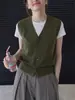 Chaleco de punto retro verde con cuello en V estilo francés, chaleco suéter corto para mujer para primavera y otoño, sin mangas, con un look sofisticado, perfecto para usar en capas.