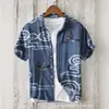 Camisa Estilo Chinês Transfronteiriça Amazon Jovem Pintura a Tinta Verão 2024 Nova Camisa Masculina de Manga Curta Respirável