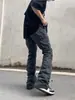 Pantalones Casuales Rectos Plisados Estilo High Street para Hombre, Diseño de Marca de Moda con Cordón, Corte Holgado, Pantalones Largos Ligeramente Acampanados para Primavera y Otoño
