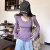 Suéter de Punto con Cuello Medio Abierto Estilo Perezoso para Mujer, Camisa Base de Otoño, Top Suave y Ceroso de Nicho y Chic