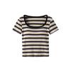 Nuevo Estilo Primavera y Verano con Copas, Camiseta Corta de Manga Corta a la Moda y Versátil con Cuello Cuadrado Degradado y Sujetador Integrado