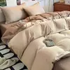 Conjunto de cama de quatro peças estilo ins cream todo em algodão cor sólida simples estilo japonês lençol de algodão puro duas cores capa de edredom dormitório conjunto de três peças 4