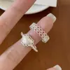 Anel de Coração com Renda Escovada para Mulheres, Design Doce de Nicho Ins Coreano, Sensação de Alto Padrão, Empilhável, Anel Único e Estiloso