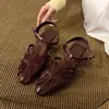 Sandalias vintage de estilo francés con cuña tejida hueca y punta cerrada para mujer, cómodas y versátiles para el verano, adecuadas para combinar con faldas, sandalias romanas de color nude