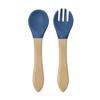 Set de alimentación para bebé con cuchara y tenedor de mango de madera, juego de cuchara y tenedor de mango de madera para niños, cuchara de silicona, tenedor, juego de cuchara y tenedor para comida complementaria de bebé