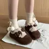 2025 Inverno Estilo Doce e Fresco Sapatos Birkenstock com Laço para Mulheres, Novos Sapatos de Algodão Macios Planos com Cadarço, Botas de Neve Estilo Doce