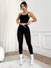 Conjunto de Yoga Color Block de Cintura Alta Levanta Glúteos para Mujer, Top sin Costuras de Alta Elasticidad para Fitness + Pantalones Largos con Lazo en la Pierna, Stock Disponible Transfronterizo