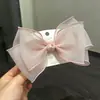 Laço de organza colorido transparente tridimensional de três camadas, presilha de mola com borda assada, top de rede, acessórios de cabelo de renda doce princesa para mulheres