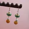 Nuevos Pendientes Largos de Grava Colorida Estilo Chino Pendientes de Botón Retro Francés Hechos a Mano Pendientes de Borla de Temperamento Elegante de Nicho