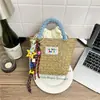 Bolso de Mano de Bloques de Color Estilo Coreano 2026 Bolso de Cesta de Paja Bolso Tejido a Mano para Vacaciones en la Playa Bolsos para Mujer