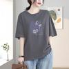 Camiseta de Algodón Puro de Manga Corta para Mujer Talla Grande 100kg Verano Camiseta Holgada que Cubre la Barriga Ropa Exterior Top con Cuello Redondo para Adelgazar