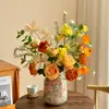 Rosa artificial de 3 cabezas con borde rizado, arreglo floral de decoración de boda en relieve estilo europeo, rosa de esquina texturizada