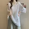 Camiseta de verano adelgazante, manga corta, brillante, de longitud media, para niñas, cubre las clavículas, talla grande, camiseta básica para niñas con curvas