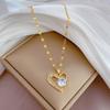 [Acero de Titanio] Collar Estilo Lujo Ligero Corazón Diamante Completo Chapado en Oro Real Cadena Clavícula Popular Ins Femenino Accesorios