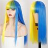Peruca com Franja Air Qi para Mulheres, Cabelo Liso Médio Longo, Cor Dupla Yin e Yang, Moda Anime cos, Cabelo Falso, Cobertura de Peruca para Cabeça Inteira