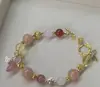 Pulsera de Borla Cola de Pez de Cristal Rosa Natural, Cristal de Fresa Flor de Durazno para Mujer, Pulsera de Nicho Pixiu Atrae Fortuna, Regalo para Mejor Amiga