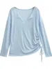 Cubierta Deportiva Ligera Transpirable de Manga Larga para Primavera y Otoño para Mujer, Top Holgado de Yoga, Ropa Exterior de Camiseta para Pilates, Fitness, Running