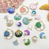 20 Tipos de Pingentes de Concha de Vieiras com Gotejamento de Óleo, Acessórios com Decoração de Pérolas Artificiais, Pingentes para Pulseira, Colar, Chaveiro DIY