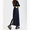 Saia Jeans Azul de Cintura Alta Feminina Outono 2025 Nova Saia de Comprimento Médio com Aspecto Solto Emagrecedor para Pessoas Baixas
