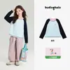 Camiseta Raglán Bordada de Niña Pudding Haru Little Pony, Nuevo Estilo Primavera, Bloques de Color Versátil Camiseta Base de Manga Larga con Cuello Redondo para Niños