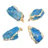 Venta Directa de Fábrica Tendencia Europea y Americana Personalizado Piedra Natural Borde Dorado Piedra Cruda Fósforo Azul Colgante Collar