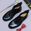 [Sola de Couro] Sapatos de Couro de Cano Alto Goodyear em Couro de Cavalo Masculino Botas Chelsea Britânicas Botas Martin Botas de Cano Curto Masculinas