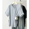 Camiseta Falsa de Dos Piezas Verano Nuevo 200 Libras Talla Grande Hermana Cuello de Encaje Raya Texturizada Doble Capa Camisa de Gasa 0599