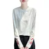 Nuevo top de punto de manga larga con cuello redondo bordado estilo chino para mujer, moderno y adelgazante, camiseta jacquard de alta gama francesa, prenda interior