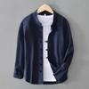 Chaqueta Camisa Casual de Algodón y Lino Estilo Chino para Hombre de Manga Larga Delgada Cuello Mao Abrigo Tang Moda Nacional Retro Blanca Hebilla Holgada