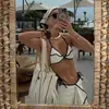 Novo Biquíni Europeu e Americano Transfronteiriço Dividido Maiô de Três Peças Saia Longa Costas Abertas de Tiras Sexy Praia Cor Sólida Roupa de Banho