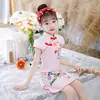 Cheongsam de verano para niños, nuevo estilo chino, cheongsam de manga corta, mejorado, vestido cheongsam estampado de estilo étnico para niña