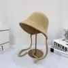 Atacado 25 Anos Início do Outono Nova Moda Feminina Cadarço Tricotado Respirável Chapéu Bucket Proteção Solar Chapéu de Pescador Tendência