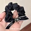 Anel de cabelo colorretal francês Retro High-grade Camellia Ribbon Black Bow Tie Hair Band Ponytail Hair Rope