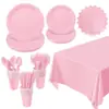 Conjunto de Festa Temática Rosa Claro Novo Ponto Transfronteiriço Prato de Papel Copo de Papel Guardanapo de Papel Toalha de Mesa Suprimentos Descartáveis para Festa