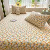 Lençol de baixo com elástico de algodão acolchoado, peça única, colcha de cobertura total, adequado para quartos de dormitório e quartos, fofo e com tema de desenho animado, conjunto de cama de três peças