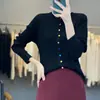 Cárdigan Nuevo Estilo Chino de Lana Fina Ajustado con Botones de Colores, Cuello Redondo, Diseño de Canalé, Chaqueta Botonada Pura Hecha a Mano, Top Versátil para Mujer