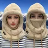Bufanda para el cuello con máscara integrada y sombrero para mujer en invierno, gorro tipo suéter con forro polar, grueso, protección para las orejas, a prueba de viento, sombrero de algodón para ciclismo