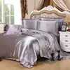 Fornecimento Exclusivo Transfronteiriço de Conjunto de Roupa de Cama de Quatro Peças em Tencel de Cor Sólida, Roupa de Cama Simples de Cetim Imitação de Seda Atacado para Comércio Exterior