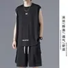 Traje Casual de Seda Helada de Marca de Moda para Hombre de Verano Delgado sin Mangas de Manga Corta Conjunto de Dos Piezas Conjunto Guapo
