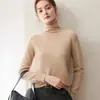 Suéter de cachemira con cuello de canalé sin costuras de primera línea para mujer, suave, pegajoso, de cuello alto, suéter de punto holgado, capa base de punto