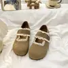 Zapatos Mary Jane Planos de Color Sólido Estilo Coreano Otoño e Invierno 2025 Nuevos Zapatos de Cordones Redondos de Estilo Japonés de Boca Baja con Velcro