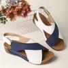 Sandalias de cuña cruzada de suela gruesa para comercio exterior para mujer para usar Transfronterizas Talla grande Color contrastante Transpirables Velcro Sandalias y pantuflas de playa