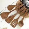 Pintura de Madera para Alitas de Pollo Sin Pintura ni Cera Espátula y Cuchara de Mango Largo Combinación de Cuchara de Madera Espátula de Cocina de Madera Utensilio de Cocina Doméstico