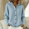 2026 novo cardigã suéter de malha com capuz e botões transfronteiriço europeu e americano, outono/inverno cor sólida casual moda feminina