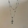Colar Choker Cruz Preta para Mulheres 2026 Novo Estilo Acessório Longo em Camadas com Toque de Luxo Corrente Doce e Cool para Clavícula
