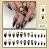 24 Piezas de Uñas Portátiles de Moda de Venta Caliente Transfronteriza Calavera Corazón Flor Halloween Manicura Uñas Sencillas Incrustadas de Diamantes