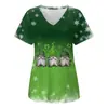 Estación Independiente Transfronteriza Otoño e Invierno Nuevo Camiseta de Manga Corta con Estampado 3D de Santa Claus y Cuello en V Ropa de Trabajo para Mujer