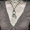 Colar Duplo Longo Versátil Estilo Western Vintage, Corrente para Suéter Boêmia Artística em Camadas Inspirada na Natureza Estilo Chinês Novo